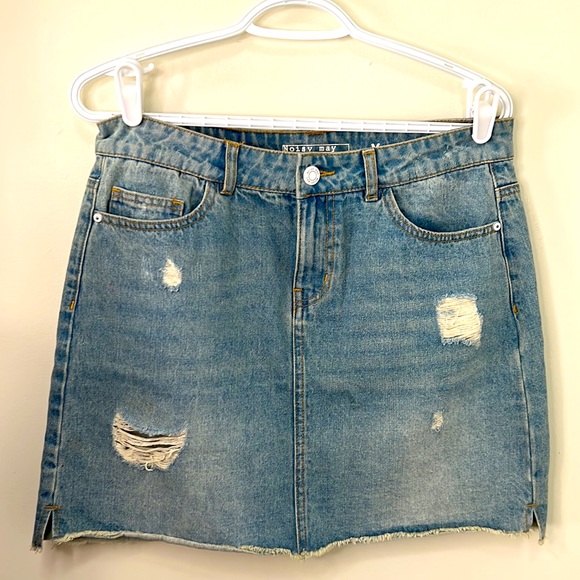Noisy May Distressed Who Care Care Denim Jeans Skirt Size Medium - Picture 5 of 13